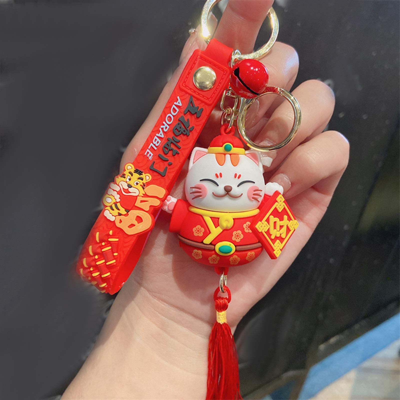 Lucky Cat Keychain Auspicious Birthday PVC Chinese Lunar New Year Decoration Style C