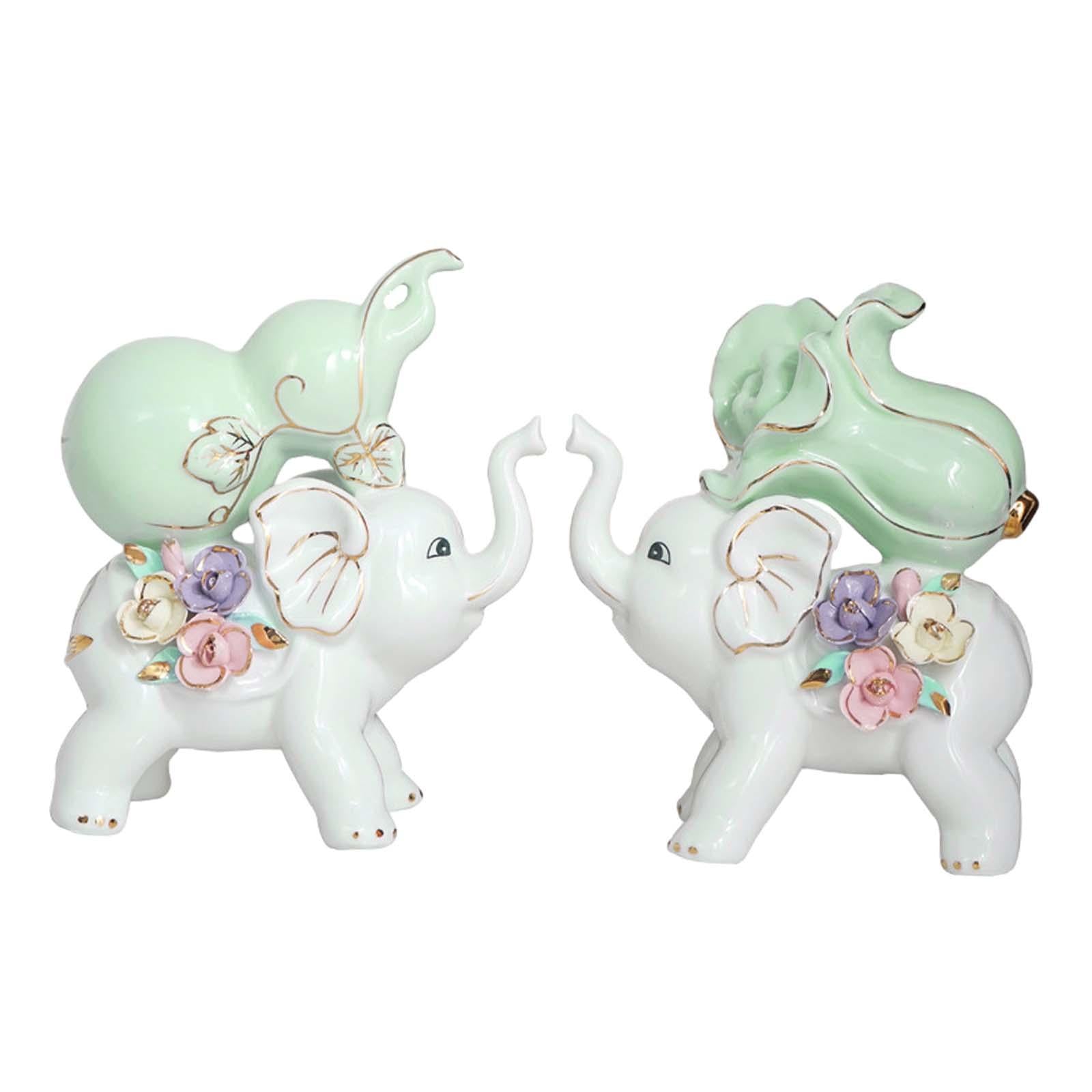 2 Pieces Elephant Statue Handicraft Gift Elephant Ornaments for Wedding Gift