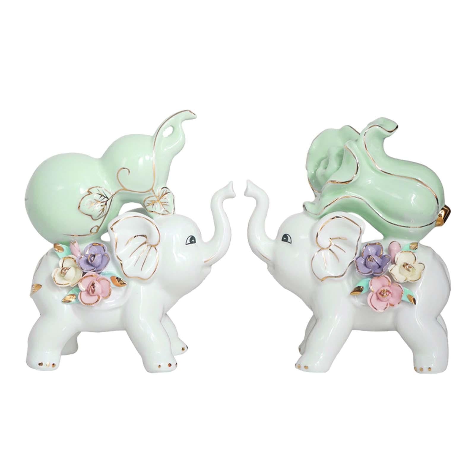 2 Pieces Elephant Statue Handicraft Gift Elephant Ornaments for Wedding Gift