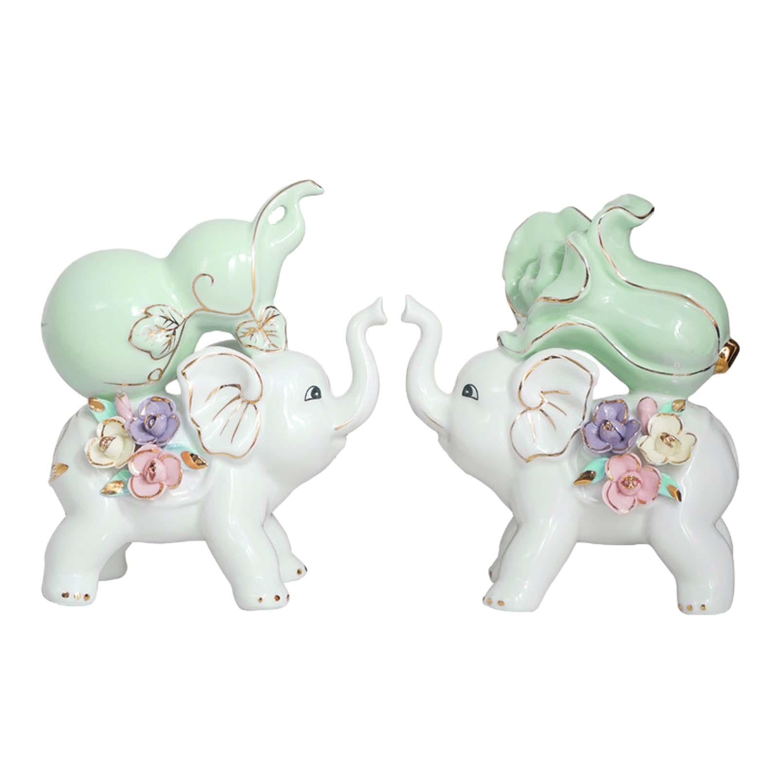 2 Pieces Elephant Statue Handicraft Gift Elephant Ornaments for Wedding Gift