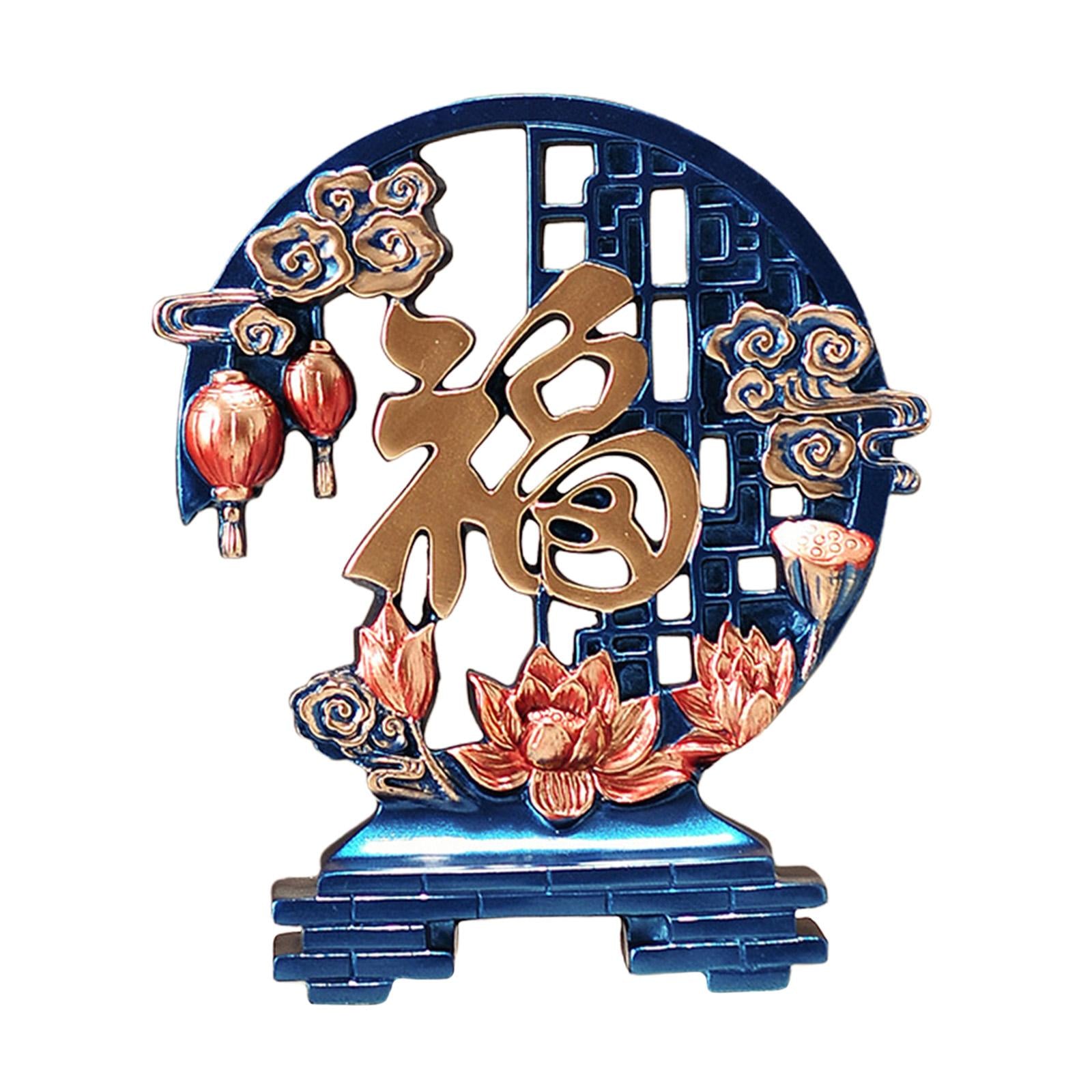 Fu Character Sculpture Desktop Decoration New Year Gifts Figure Resin Statue