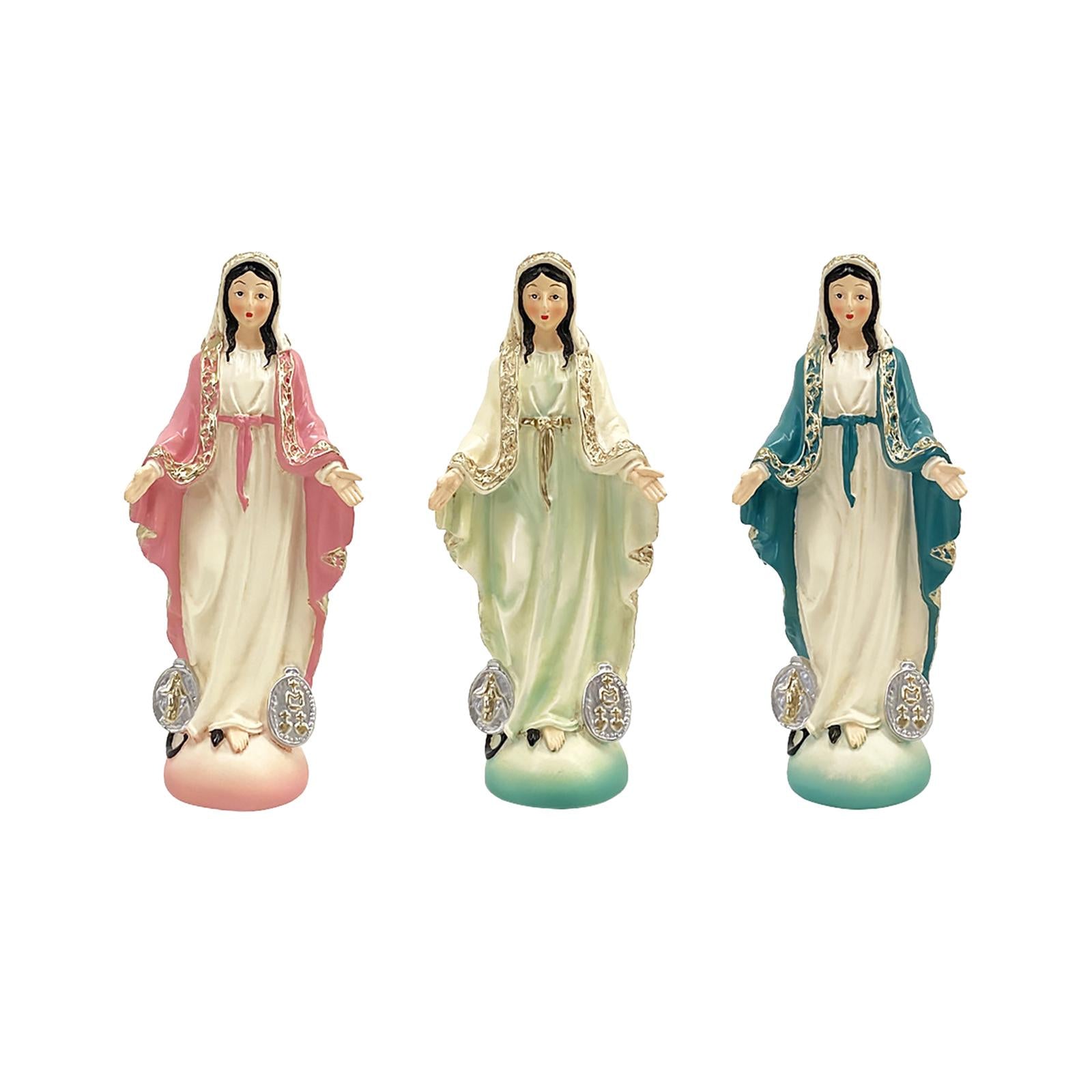 Catholic Virgin Mary Figurine Sculpture Religious Gift Exquisite Resin Craft Pink