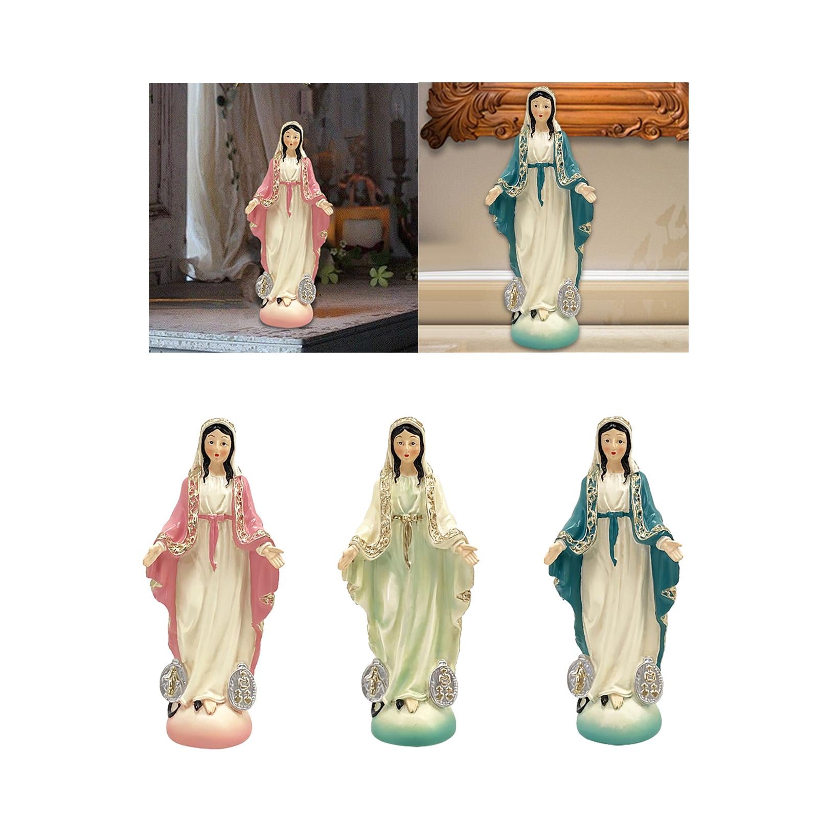 Catholic Virgin Mary Figurine Sculpture Religious Gift Exquisite Resin Craft Pink
