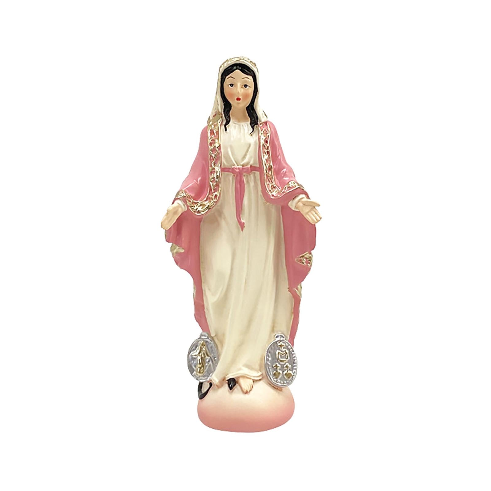 Catholic Virgin Mary Figurine Sculpture Religious Gift Exquisite Resin Craft Pink