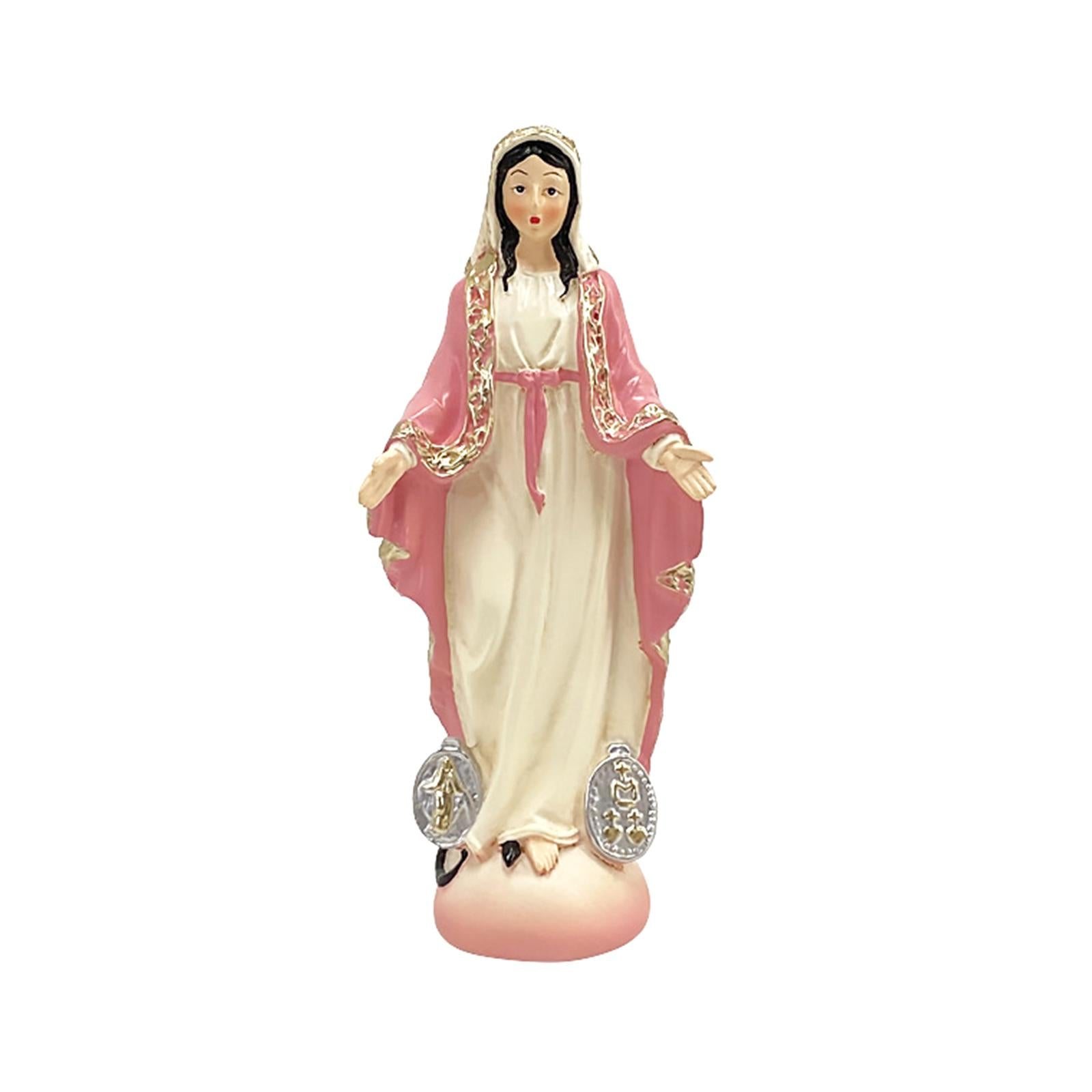 Catholic Virgin Mary Figurine Sculpture Religious Gift Exquisite Resin Craft Pink