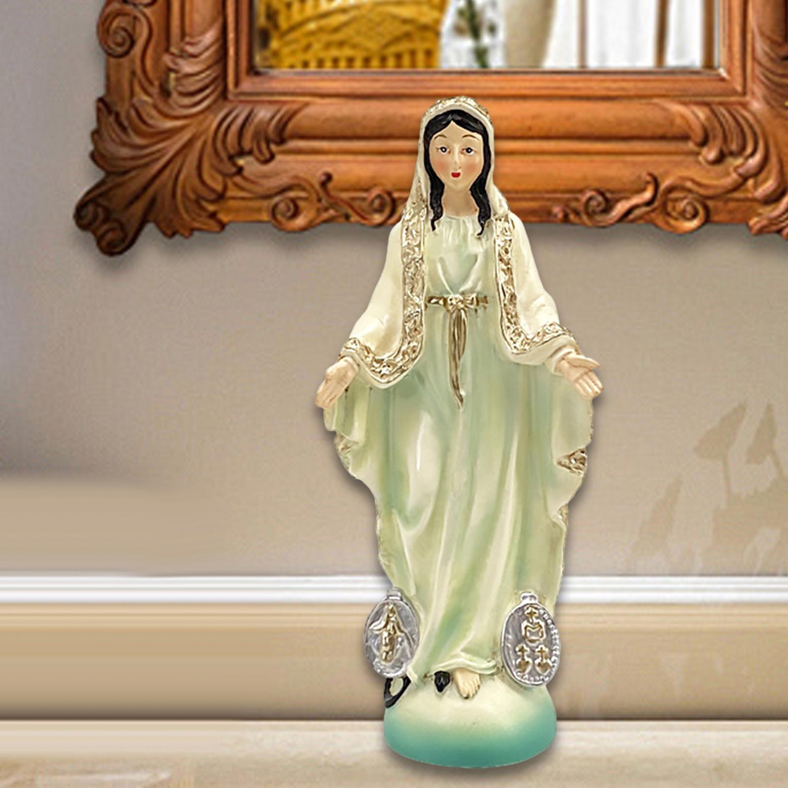 Catholic Virgin Mary Figurine Sculpture Religious Gift Exquisite Resin Craft Beige