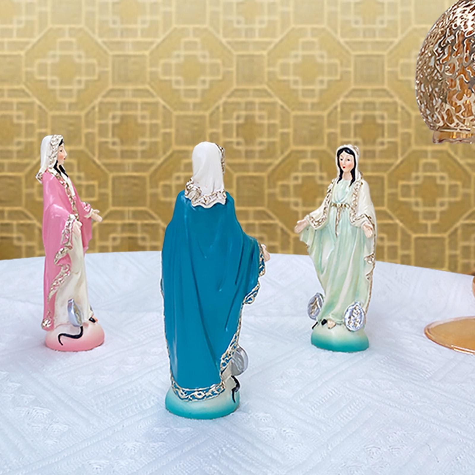 Catholic Virgin Mary Figurine Sculpture Religious Gift Exquisite Resin Craft Blue