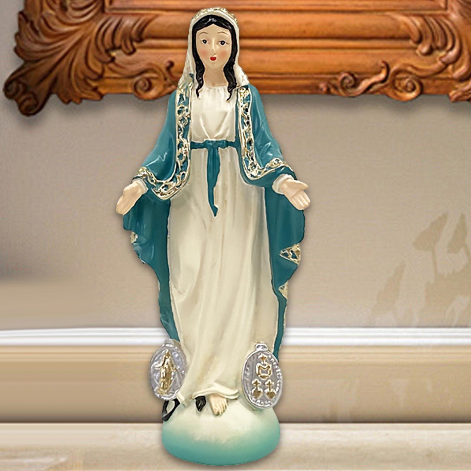 Catholic Virgin Mary Figurine Sculpture Religious Gift Exquisite Resin Craft Blue