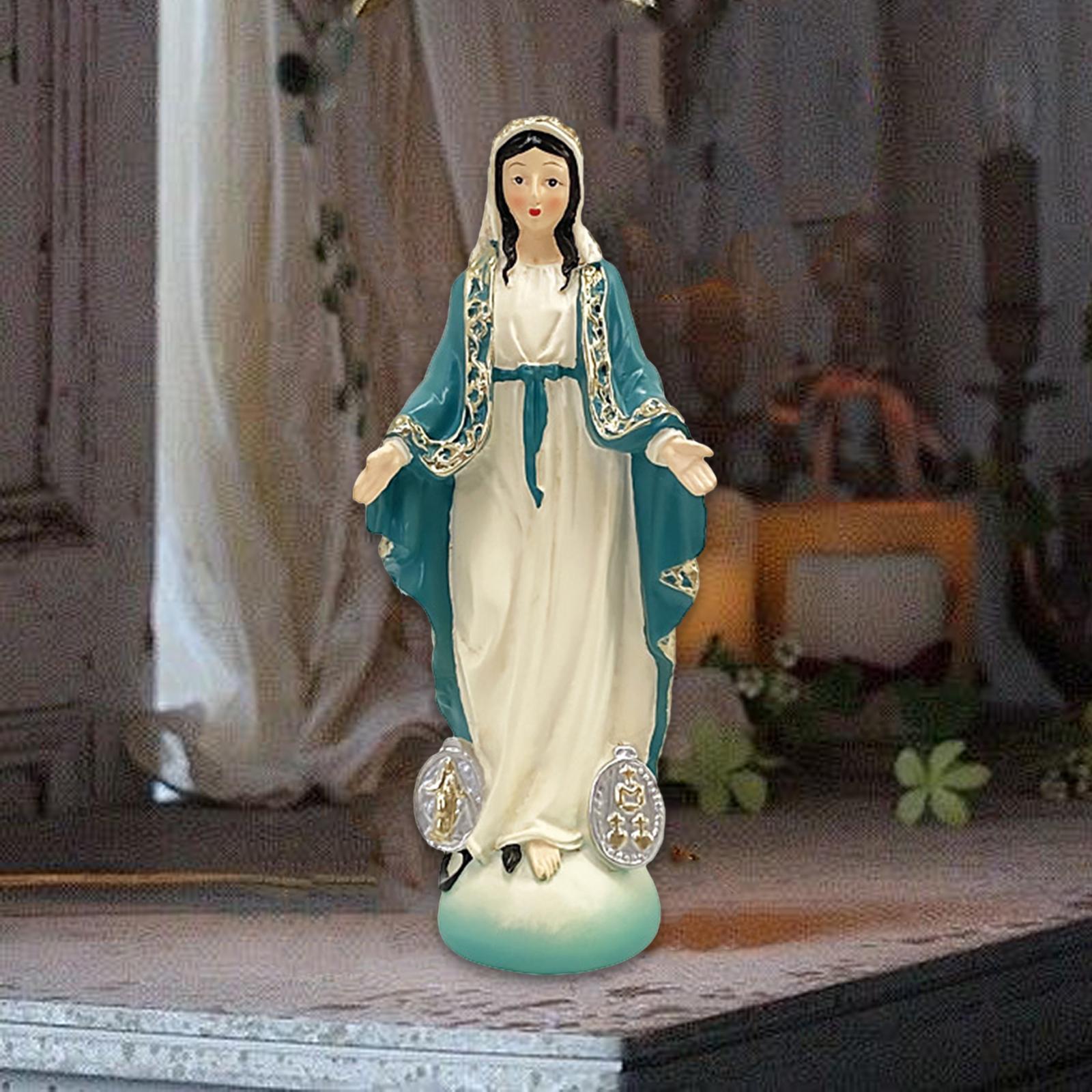 Catholic Virgin Mary Figurine Sculpture Religious Gift Exquisite Resin Craft Blue