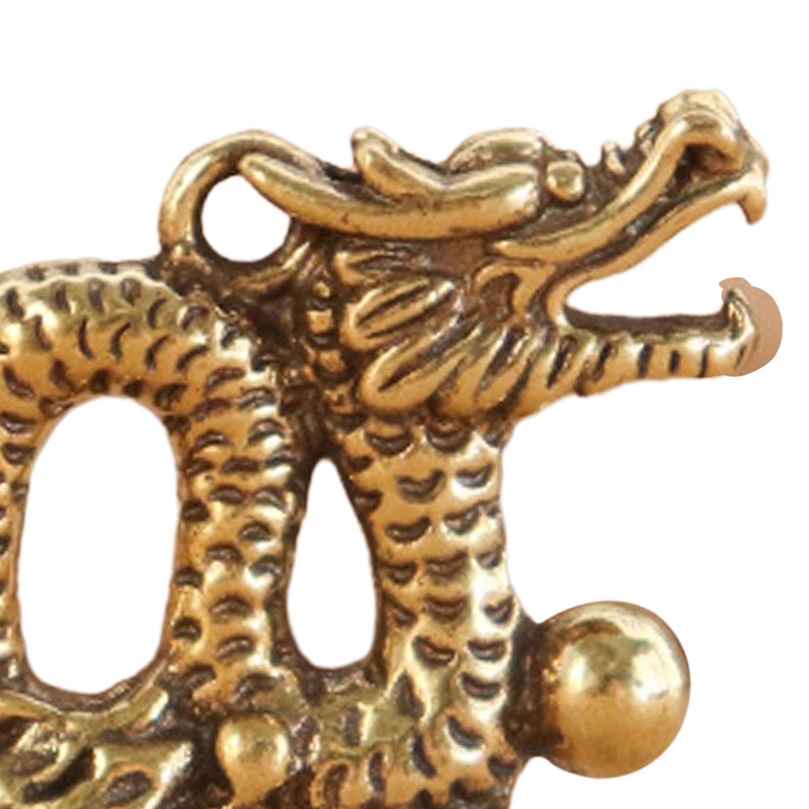 Brass Chinese Loong Figurine Keychain Pendant Ornament for Home Office Decor