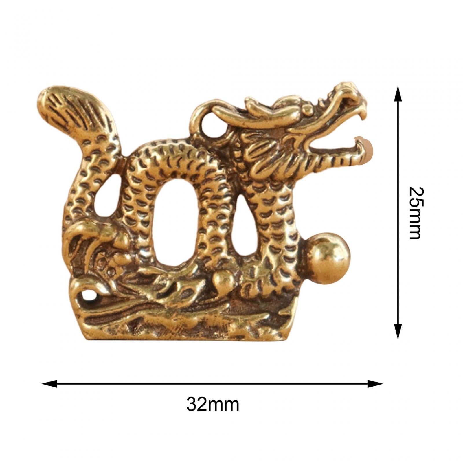 Brass Chinese Loong Figurine Keychain Pendant Ornament for Home Office Decor