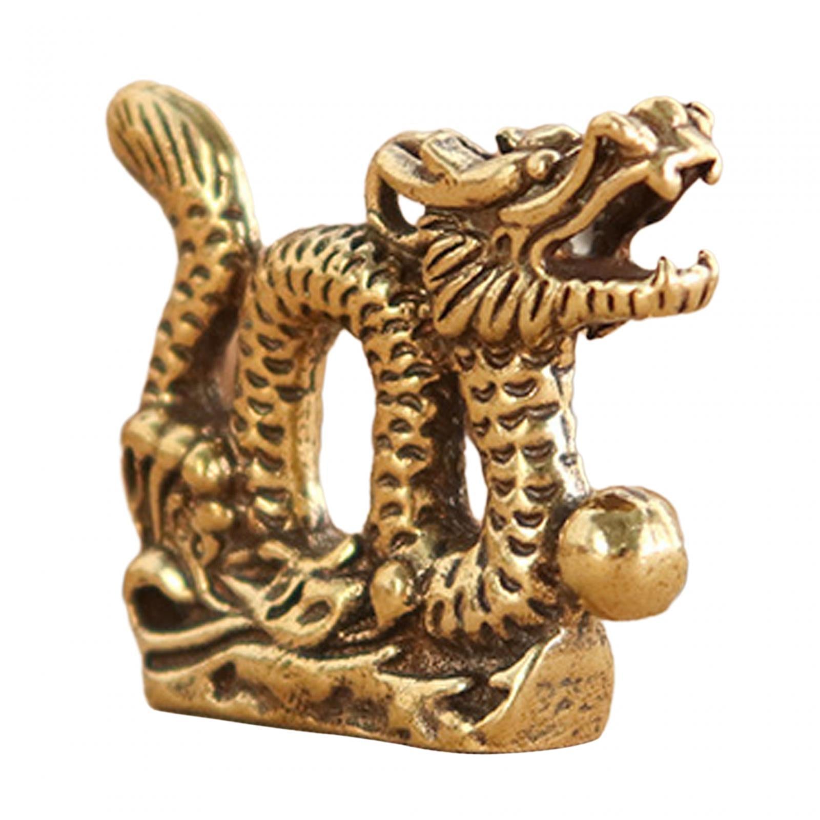 Brass Chinese Loong Figurine Keychain Pendant Ornament for Home Office Decor