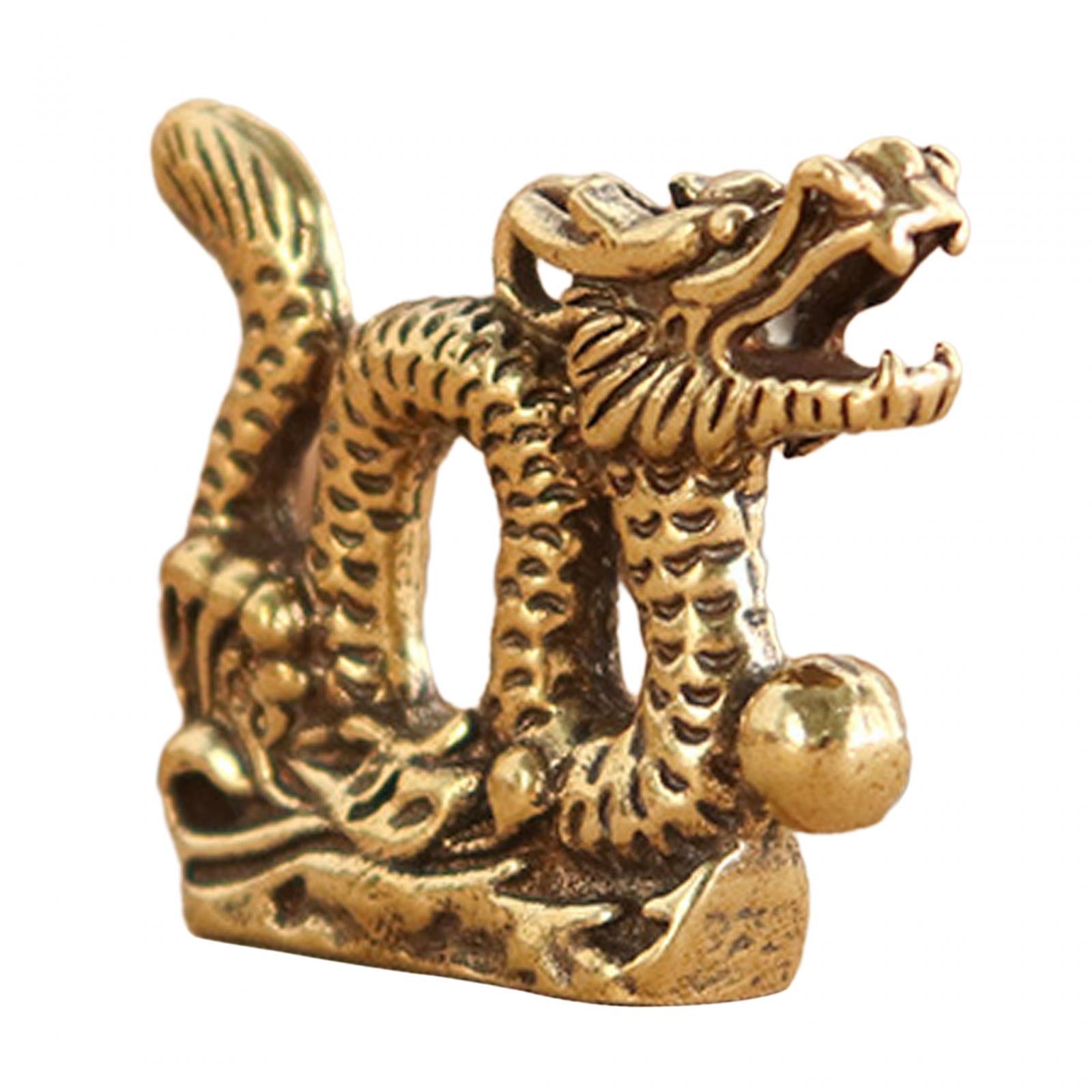 Brass Chinese Loong Figurine Keychain Pendant Ornament for Home Office Decor