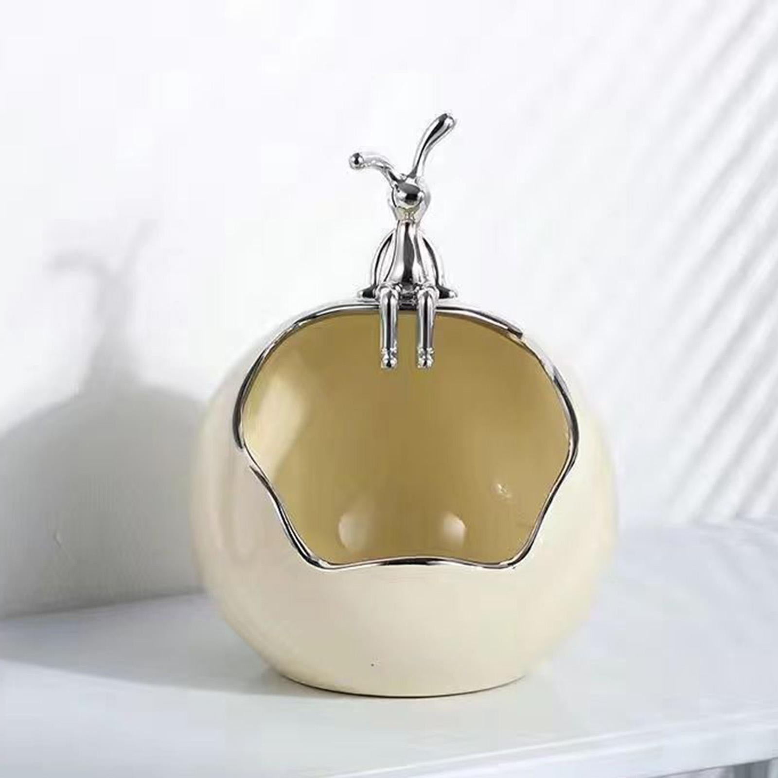 Rabbit Storage Box Statue for Desktop Apartment Decoration Entrance Corridor Sitting Milky white