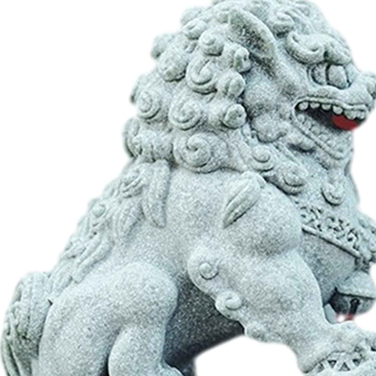 2 Pieces Mini Stone Lion Statues Collection for Living Room Desktop New Year