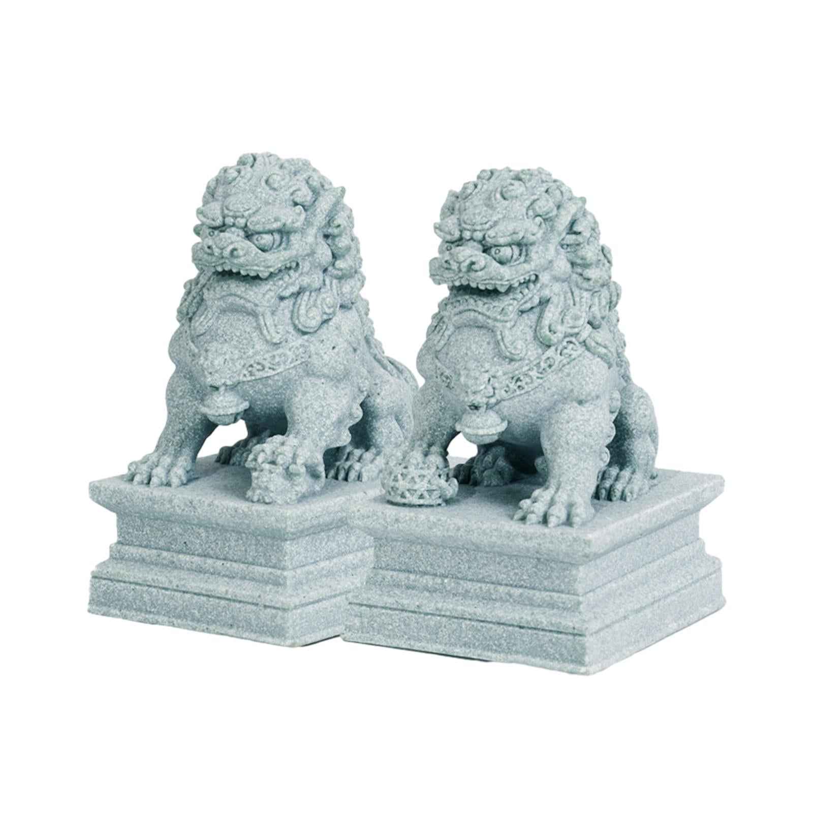 2 Pieces Mini Stone Lion Statues Collection for Living Room Desktop New Year