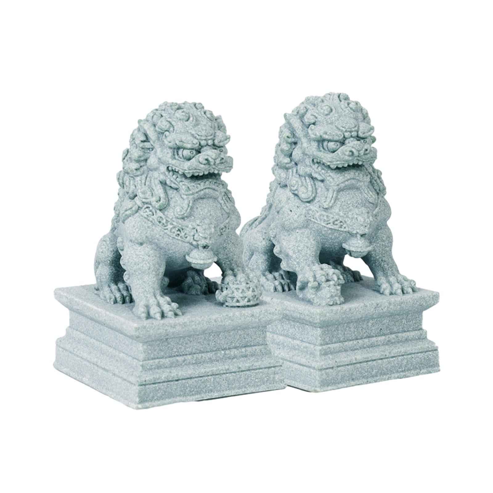 2 Pieces Mini Stone Lion Statues Collection for Living Room Desktop New Year