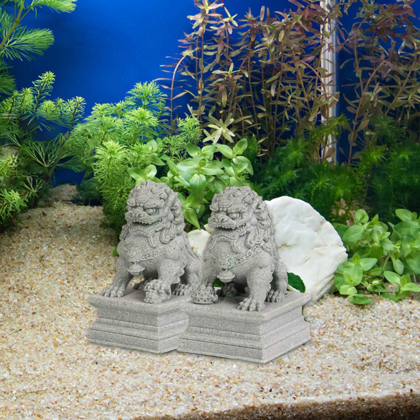 2 Pieces Mini Stone Lion Statues Collection for Living Room Desktop New Year