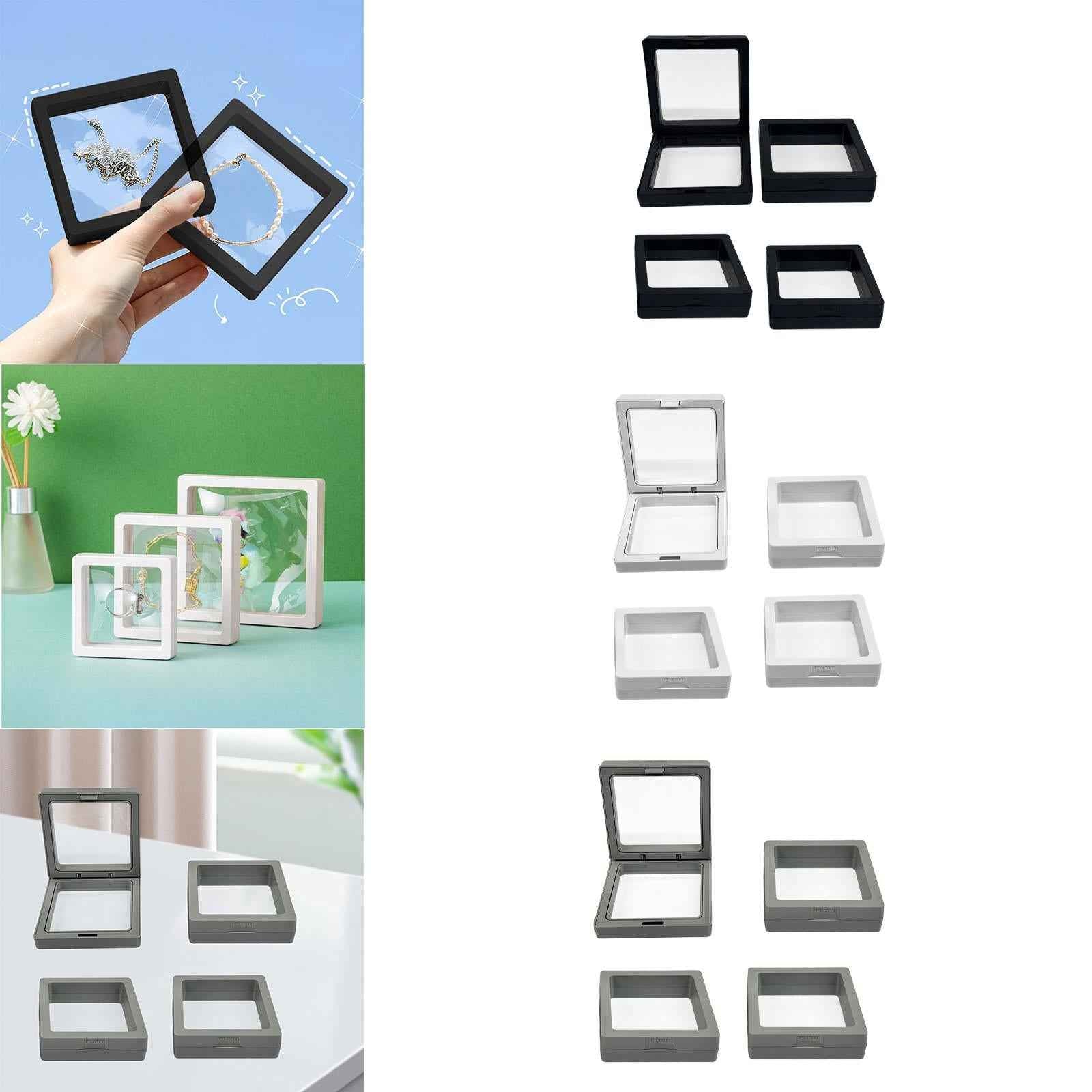 4x Floating Display Case Jewelry Storage Box for Brooch Medal Specimens Chip