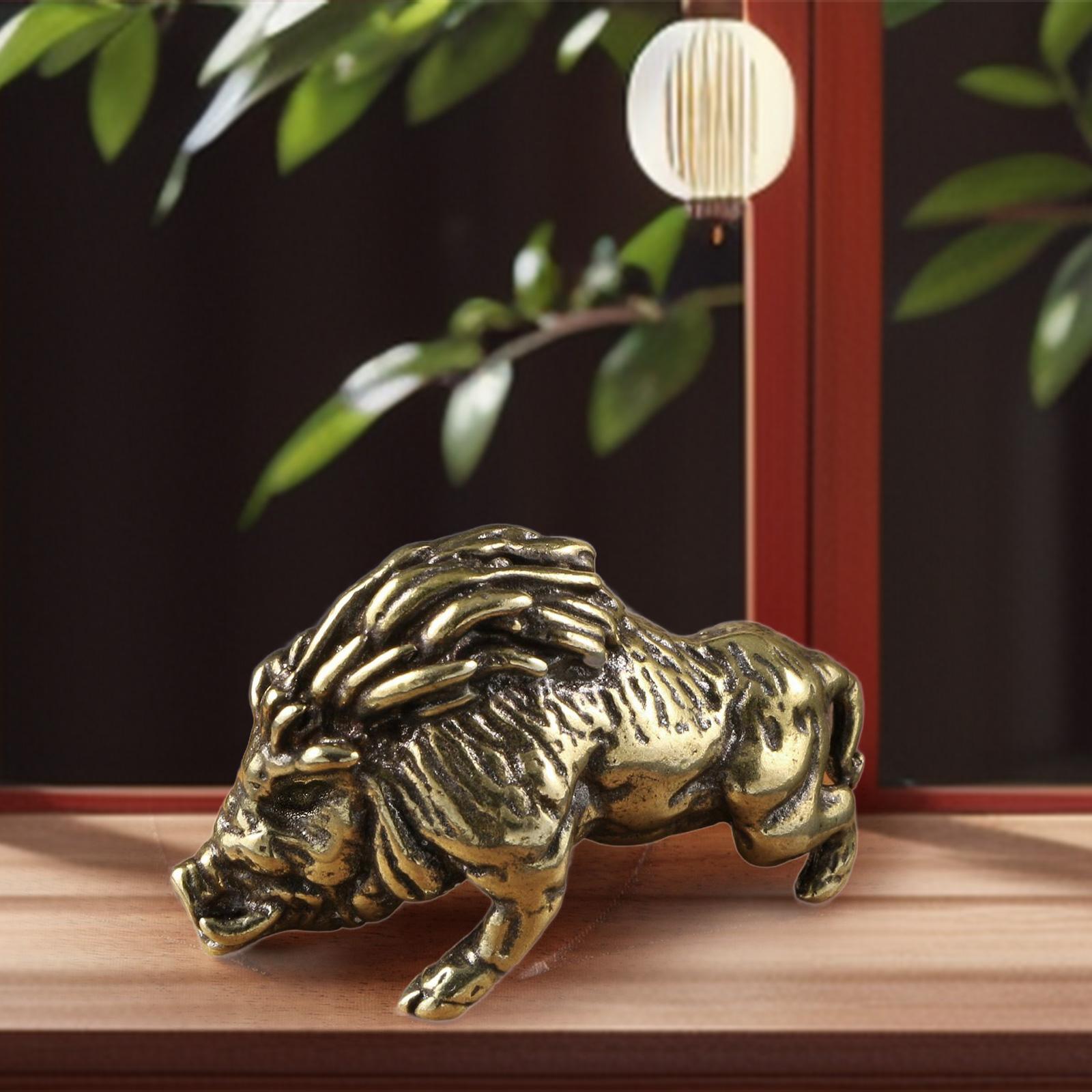 Brass Pig Statue Desktop Ornament Gift Tea Pet for Home Decoration Car Table