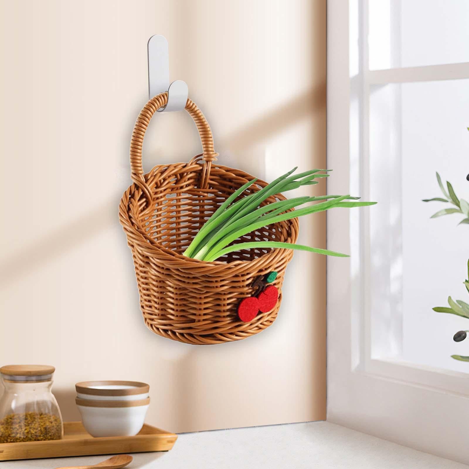 Hanging Fruit Basket Woven Basket with Handle for Toys Vegetables Craft Room