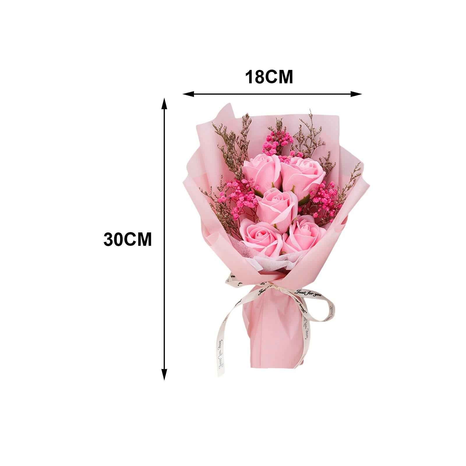 Artificial Soap Flower Bouquet Realistic Valentines Day Gift for Mothers Day Pink Rose