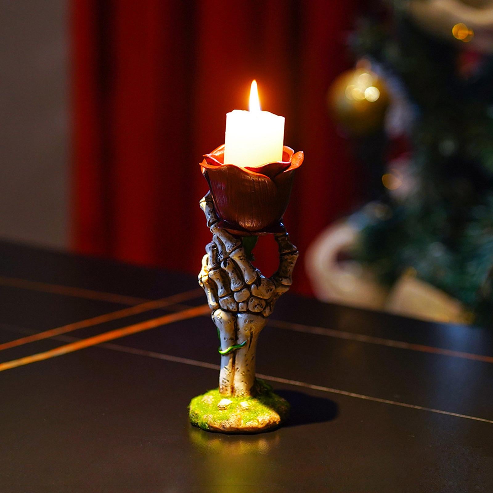 Rose Skeleton Hand Home Decoration Candlestick for Gift Halloween Party Home