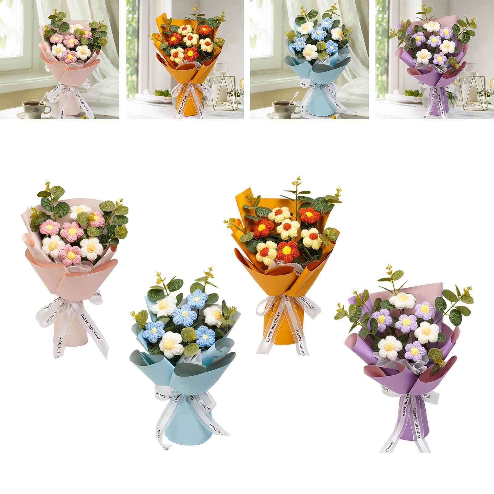 Crochet Flower Bouquet Mother's Day Decoration for Wedding Thanksgiving Gift Pink