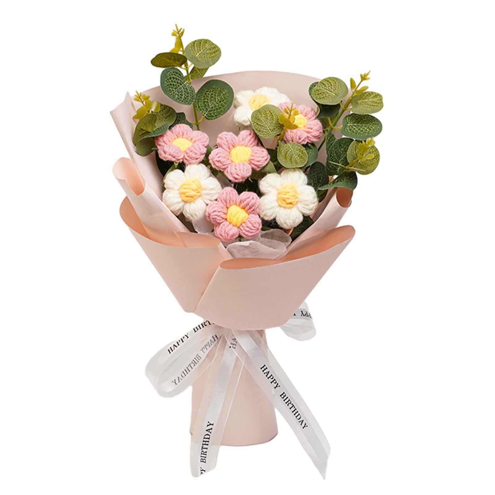 Crochet Flower Bouquet Mother's Day Decoration for Wedding Thanksgiving Gift Pink