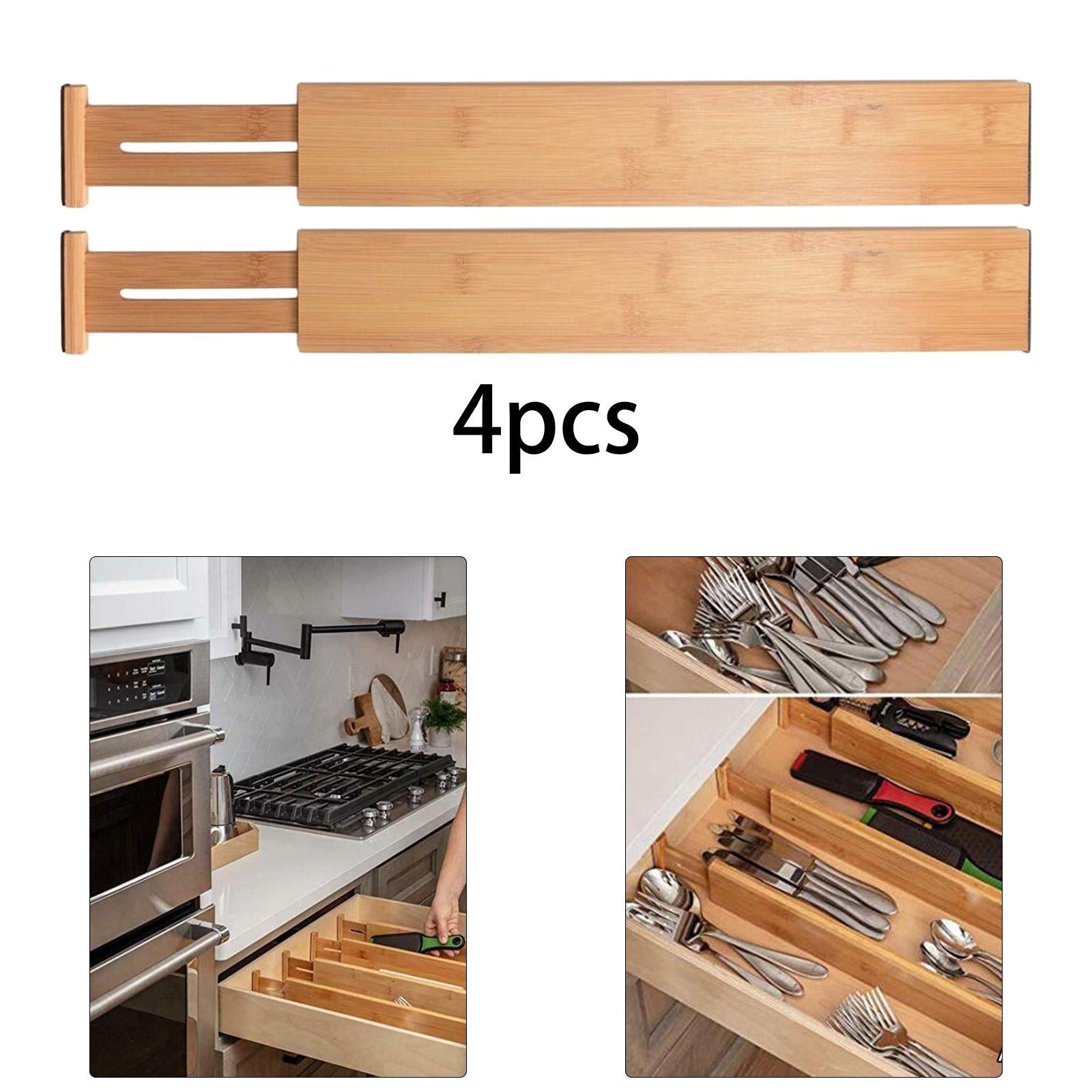 4Pcs Bamboo Drawer Dividers Expandable 33.5cm-43cm for Kitchen Office Sturdy
