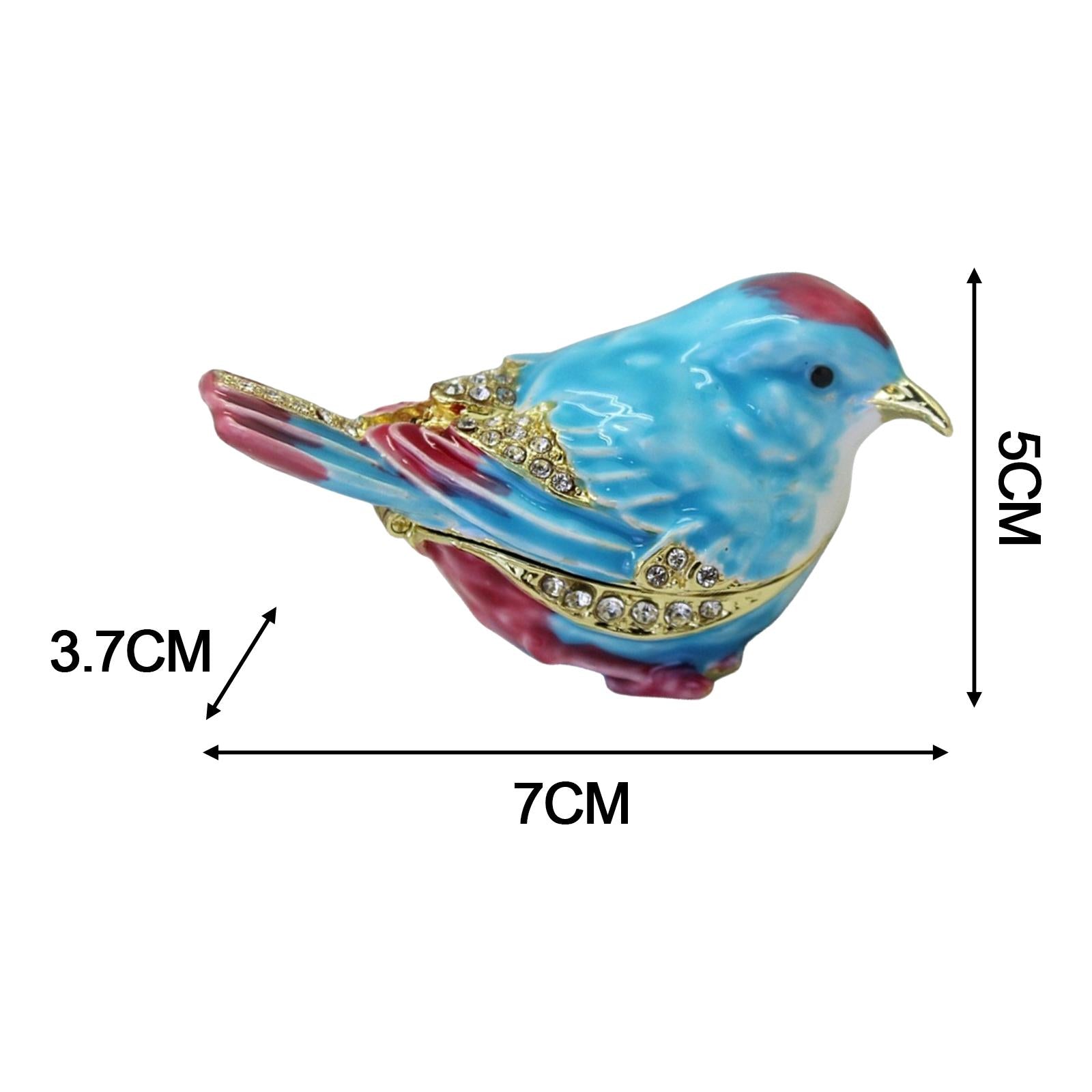 Enamel Hinged Jewelry Box Rings Holder Collectible Figurine Bird Trinket Box Blue