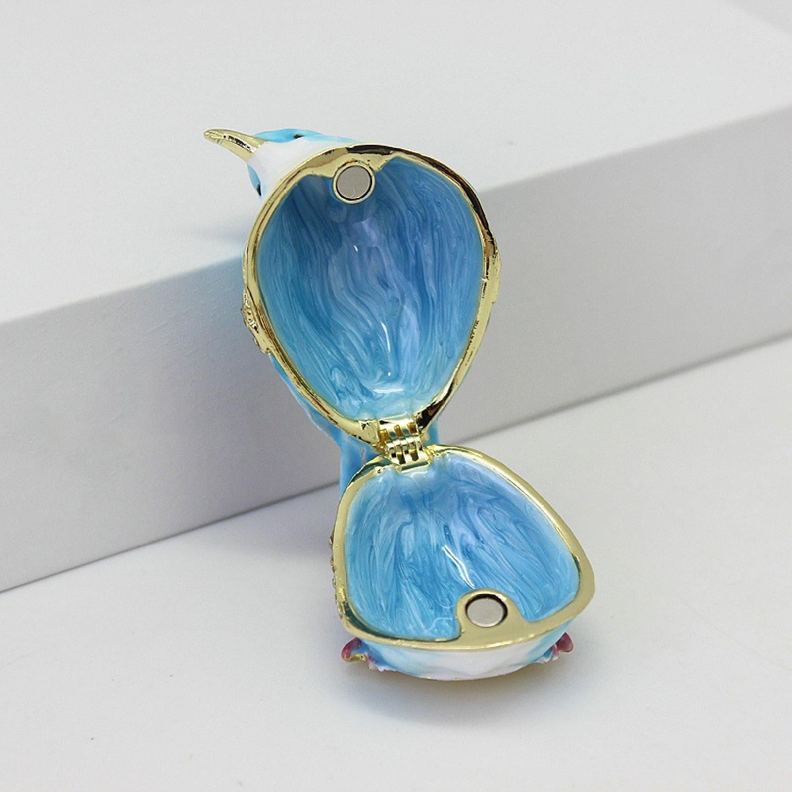 Enamel Hinged Jewelry Box Rings Holder Collectible Figurine Bird Trinket Box Blue