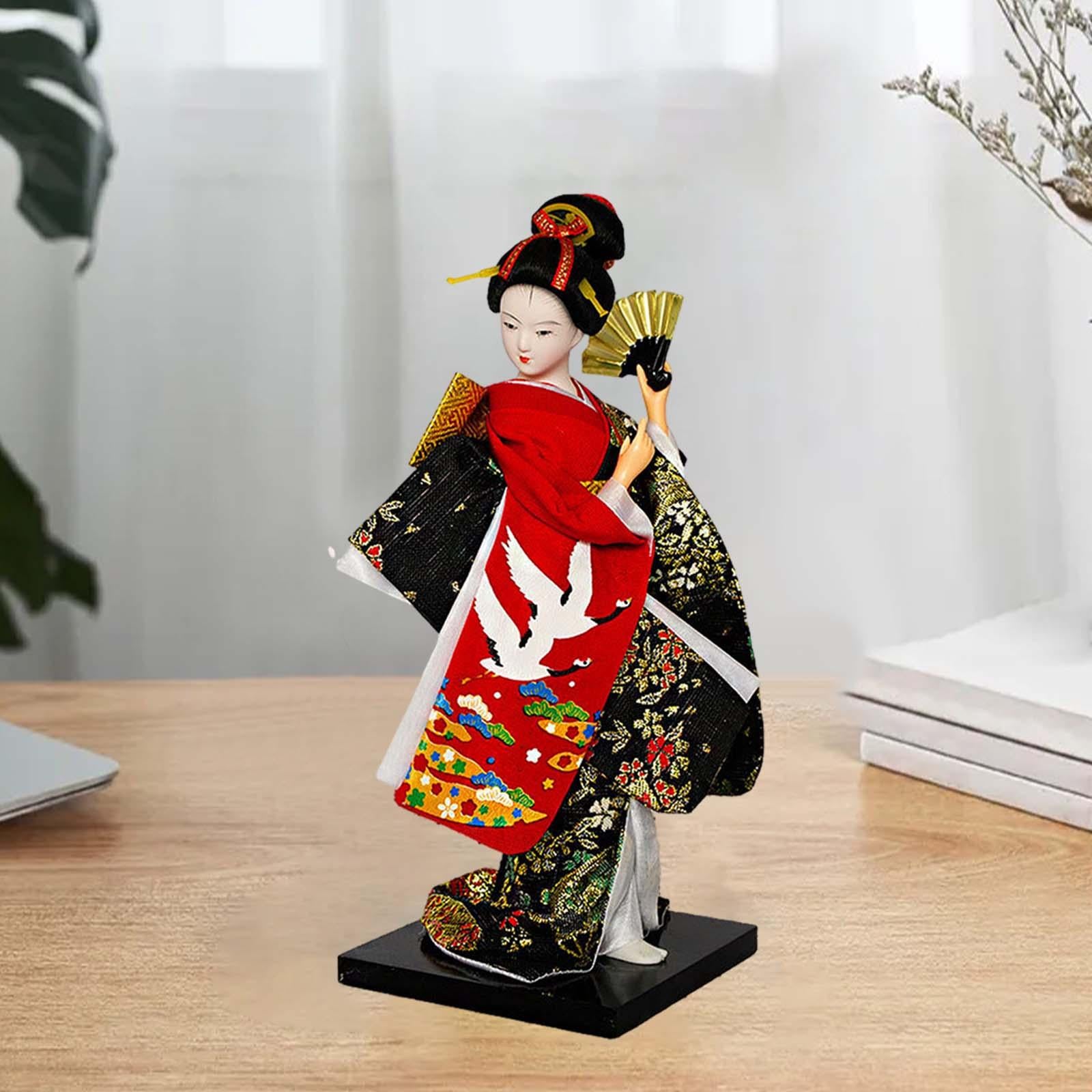 Japanese Kimono Doll 9 inch Statuette for Bookshelf Living Room