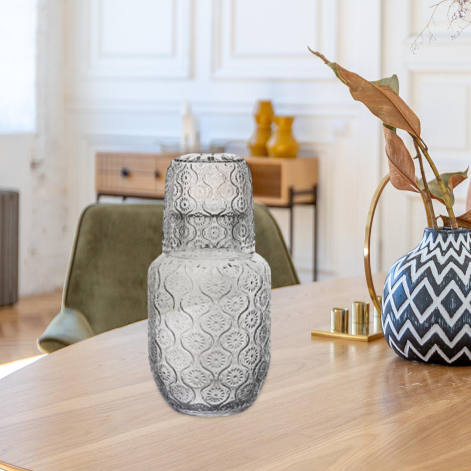 Bedside Water Carafe and Glass Set Carved Pattern for Home Decoration Sturdy