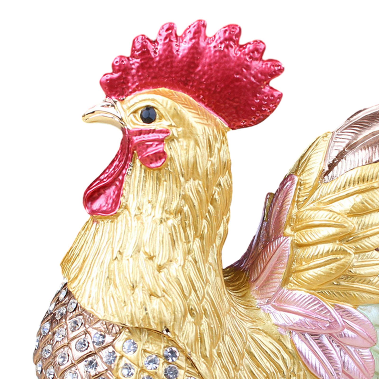 Enamel Rooster Trinket Box Gorgeous Modern for Necklace Pendant Charms Rings Brown