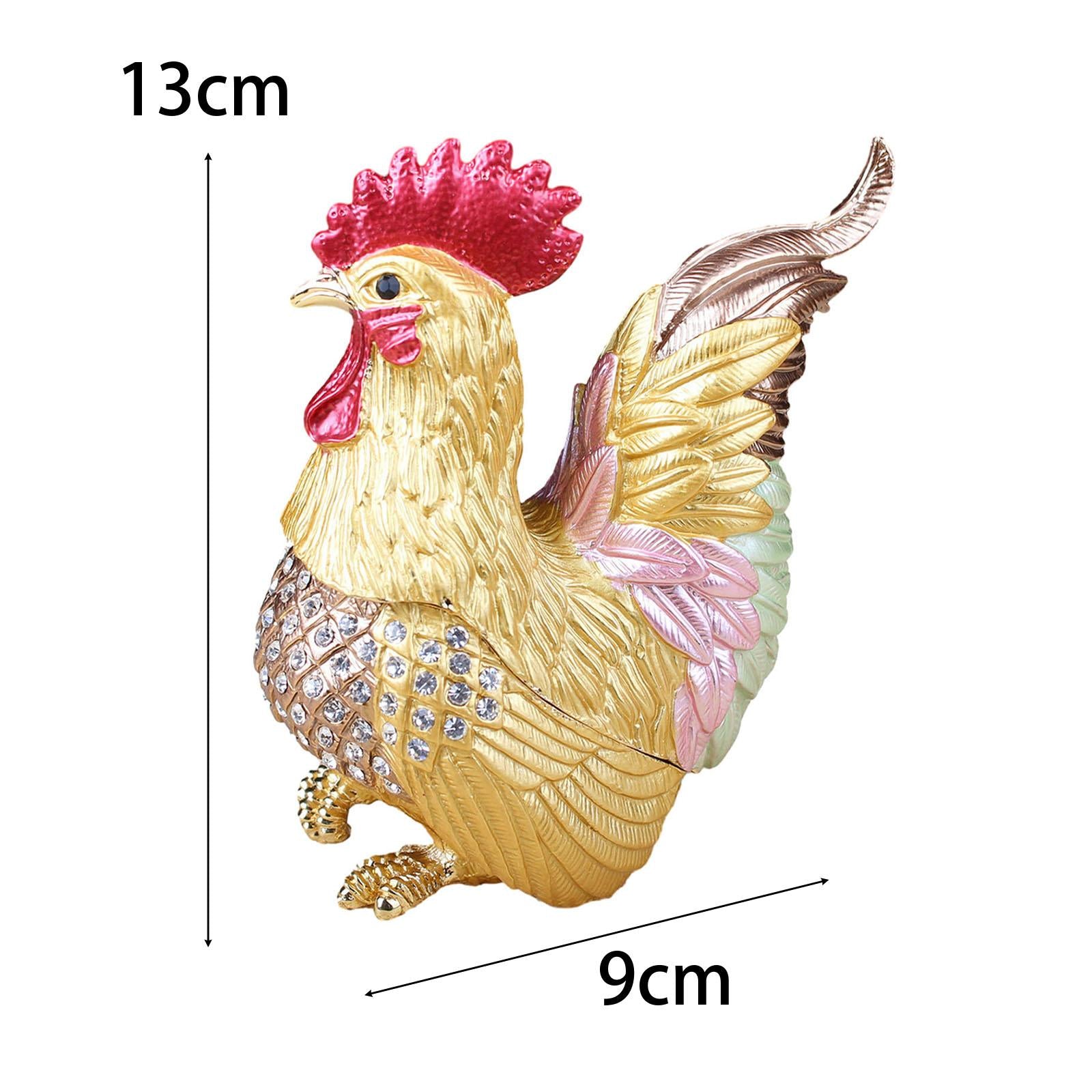 Enamel Rooster Trinket Box Gorgeous Modern for Necklace Pendant Charms Rings Brown