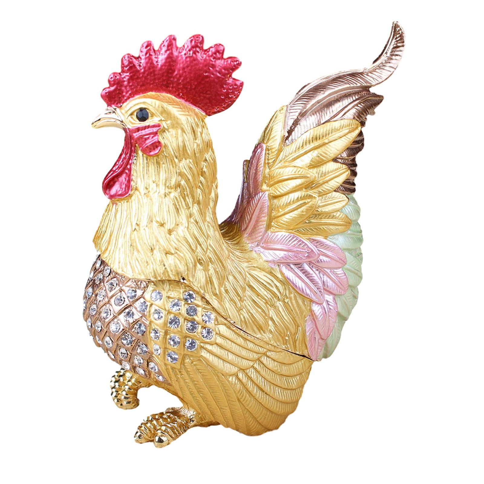 Enamel Rooster Trinket Box Gorgeous Modern for Necklace Pendant Charms Rings Brown