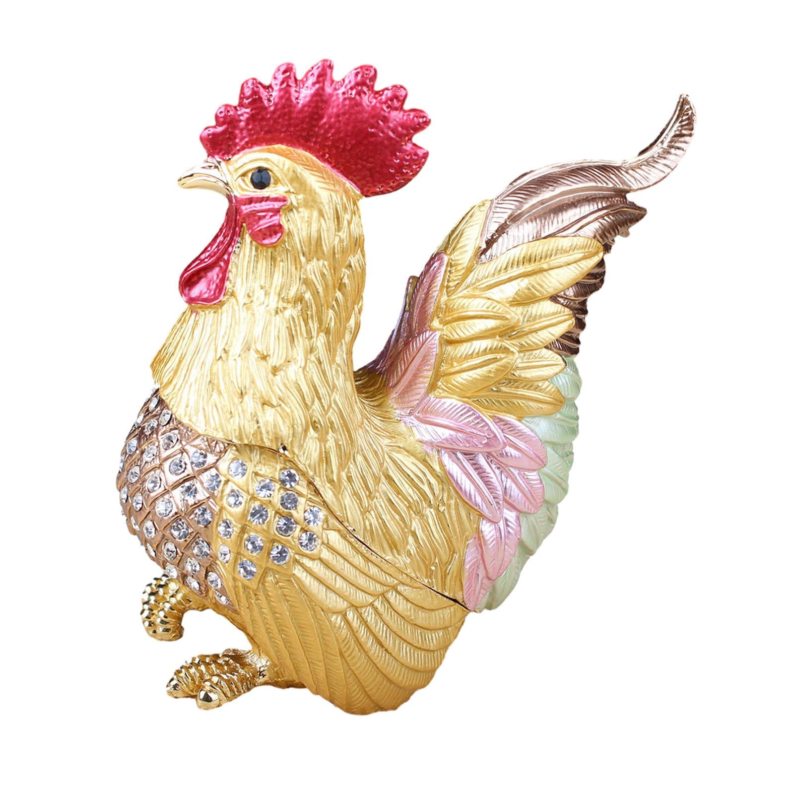 Enamel Rooster Trinket Box Gorgeous Modern for Necklace Pendant Charms Rings Brown
