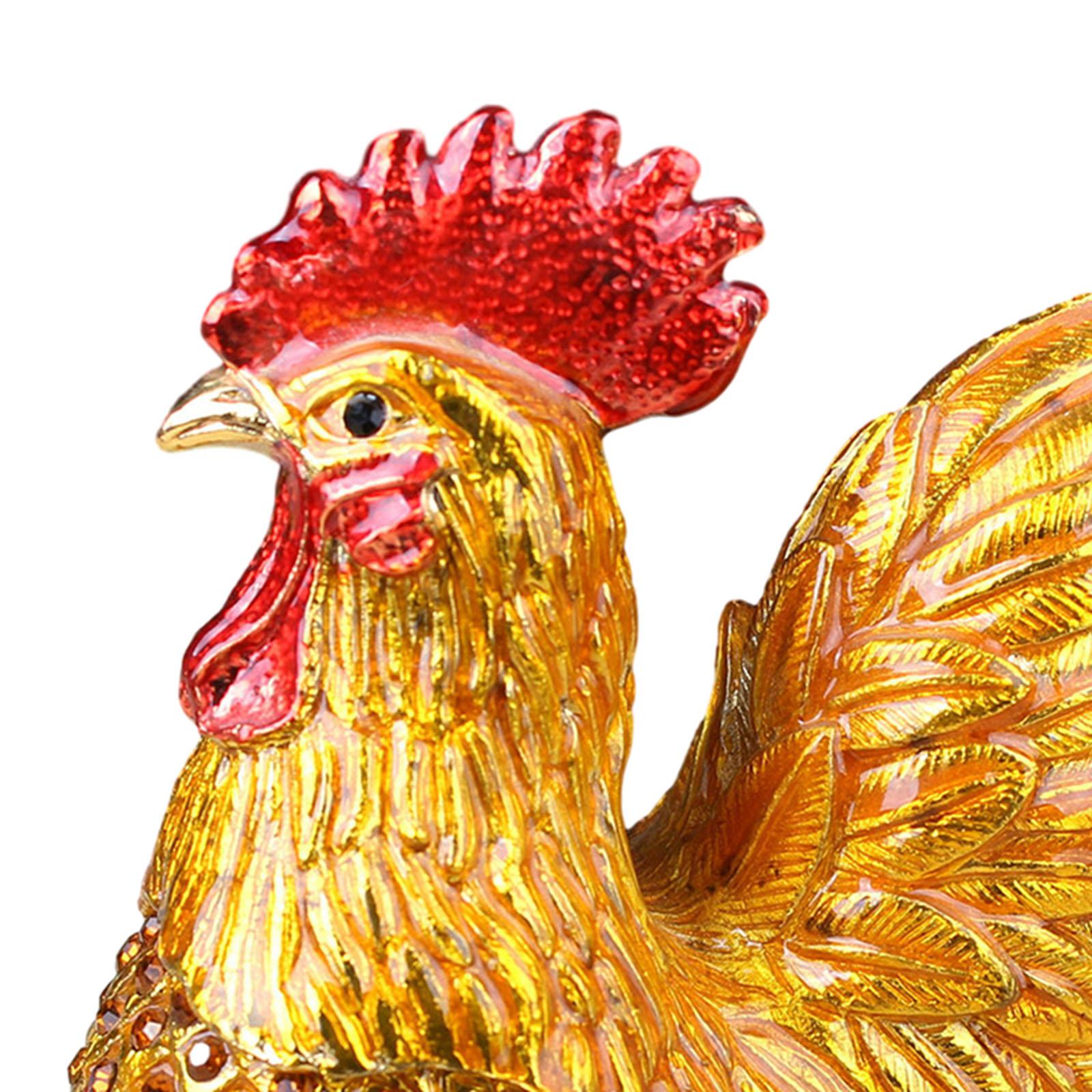 Enamel Rooster Trinket Box Gorgeous Modern for Necklace Pendant Charms Rings Gold