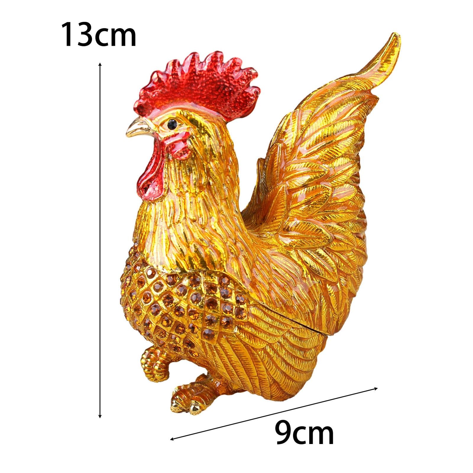 Enamel Rooster Trinket Box Gorgeous Modern for Necklace Pendant Charms Rings Gold