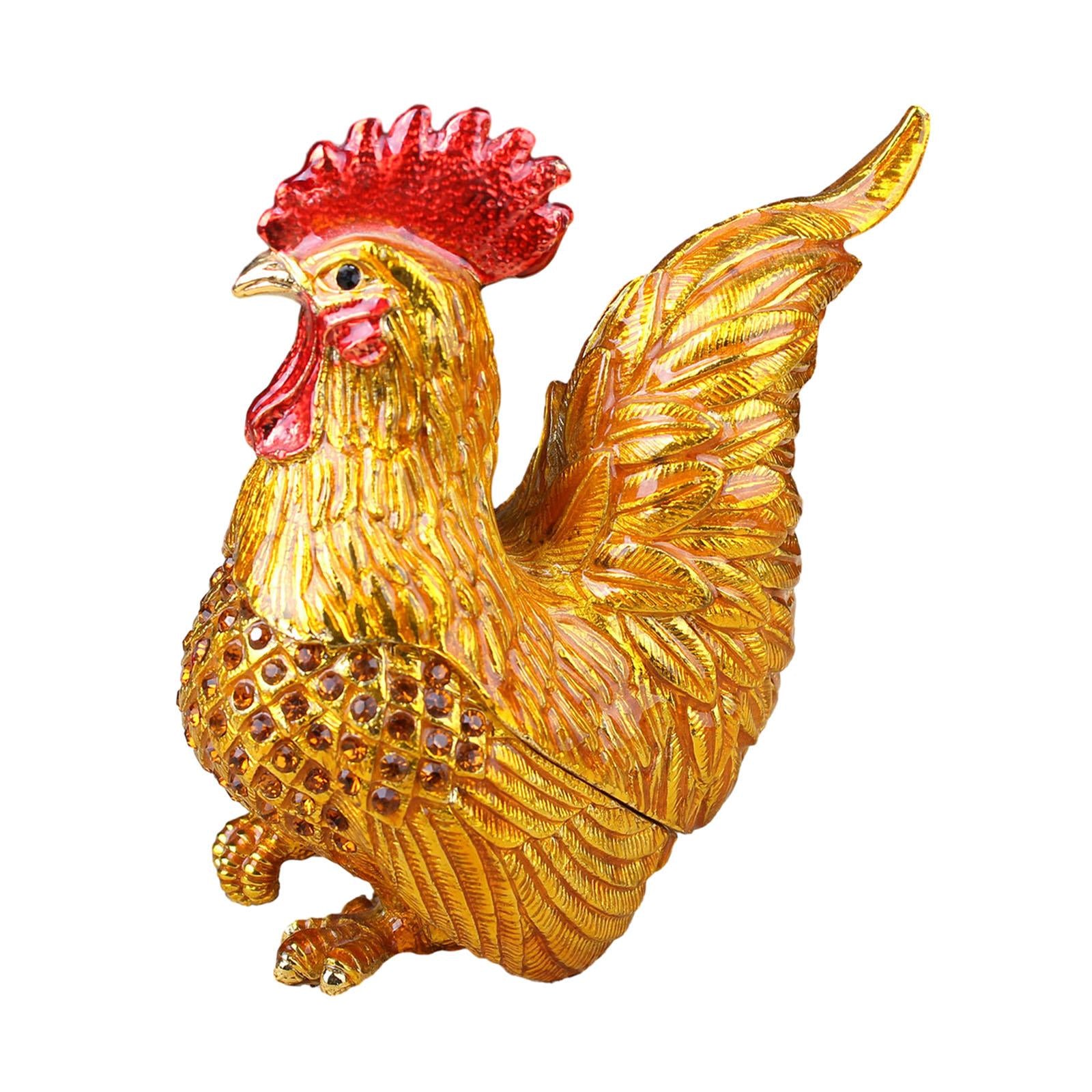 Enamel Rooster Trinket Box Gorgeous Modern for Necklace Pendant Charms Rings Gold