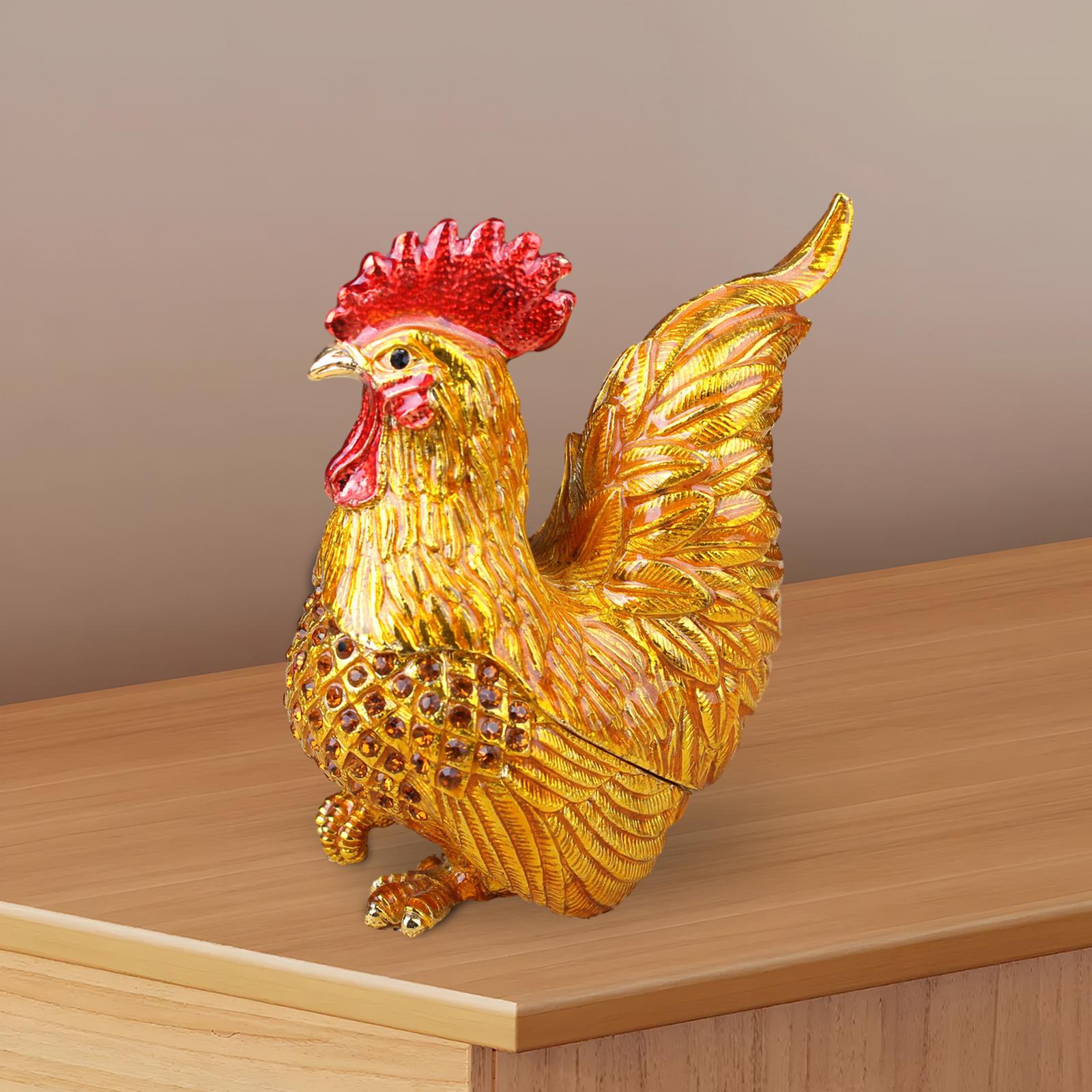 Enamel Rooster Trinket Box Gorgeous Modern for Necklace Pendant Charms Rings Gold