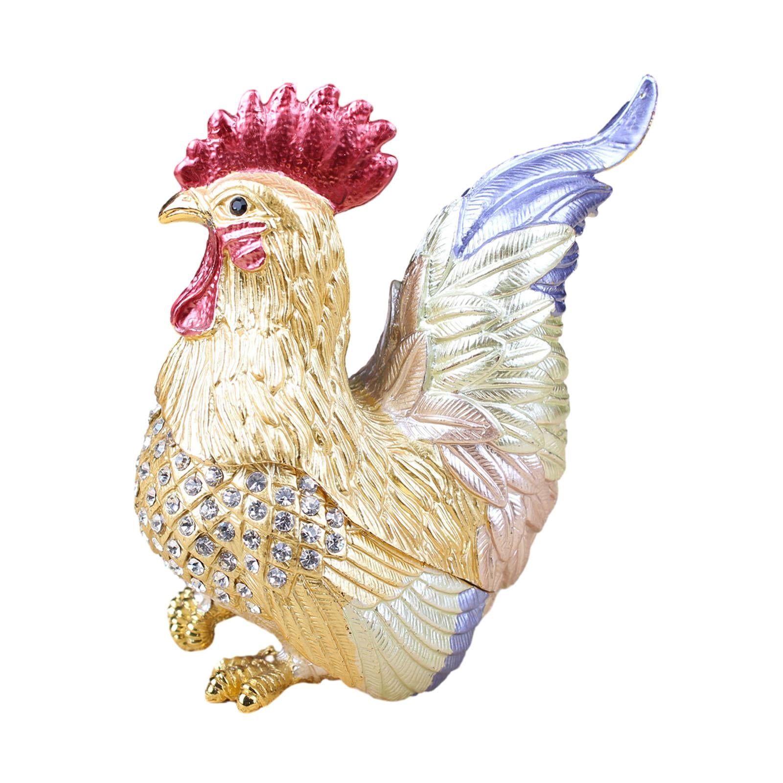 Enamel Rooster Trinket Box Gorgeous Modern for Necklace Pendant Charms Rings Blue
