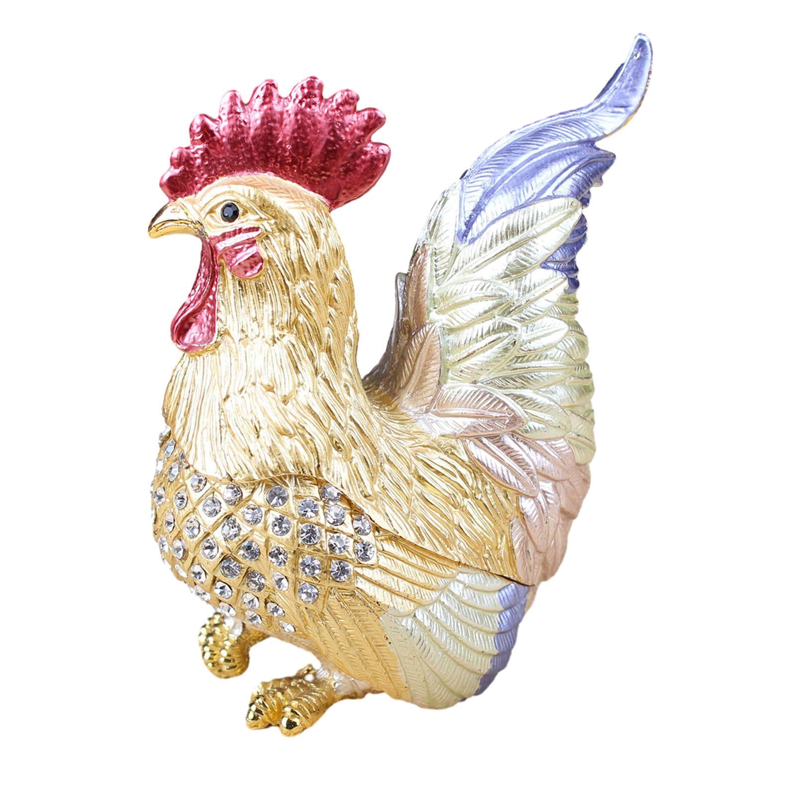 Enamel Rooster Trinket Box Gorgeous Modern for Necklace Pendant Charms Rings Blue
