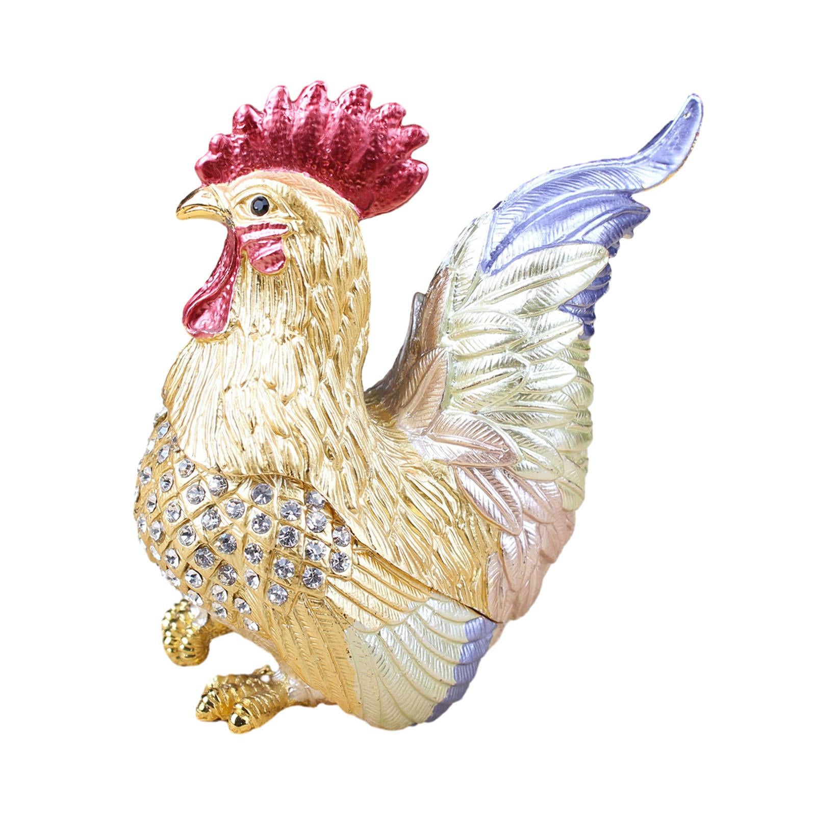 Enamel Rooster Trinket Box Gorgeous Modern for Necklace Pendant Charms Rings Blue