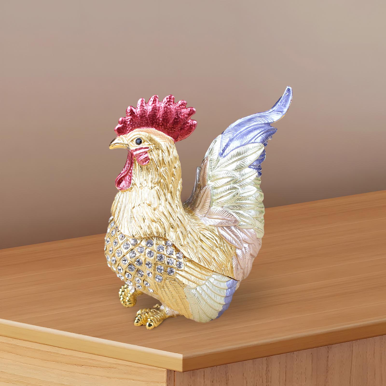 Enamel Rooster Trinket Box Gorgeous Modern for Necklace Pendant Charms Rings Blue