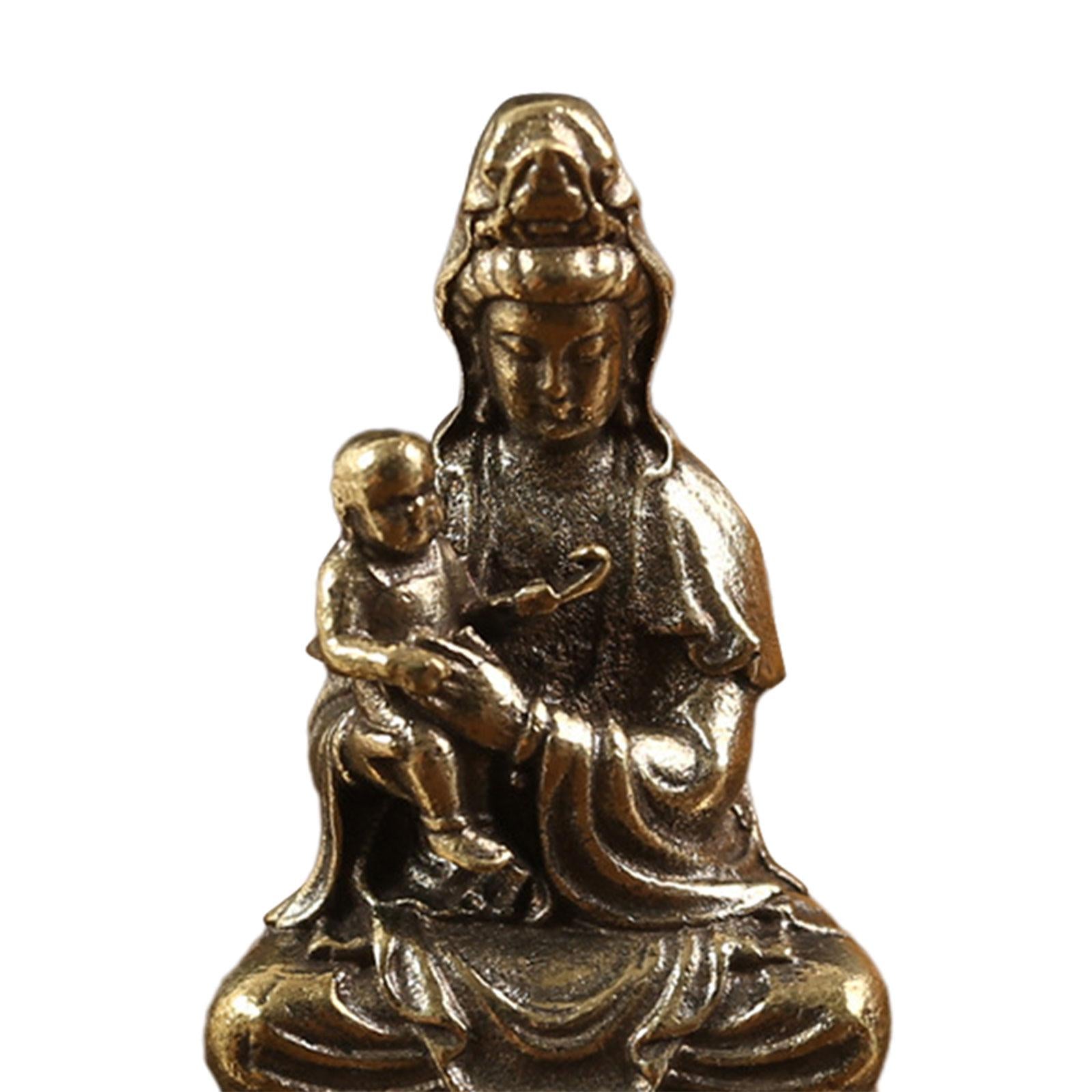 Avalokitesvara Statue Holding A Kid Religious Brass Buddhism for Living Room