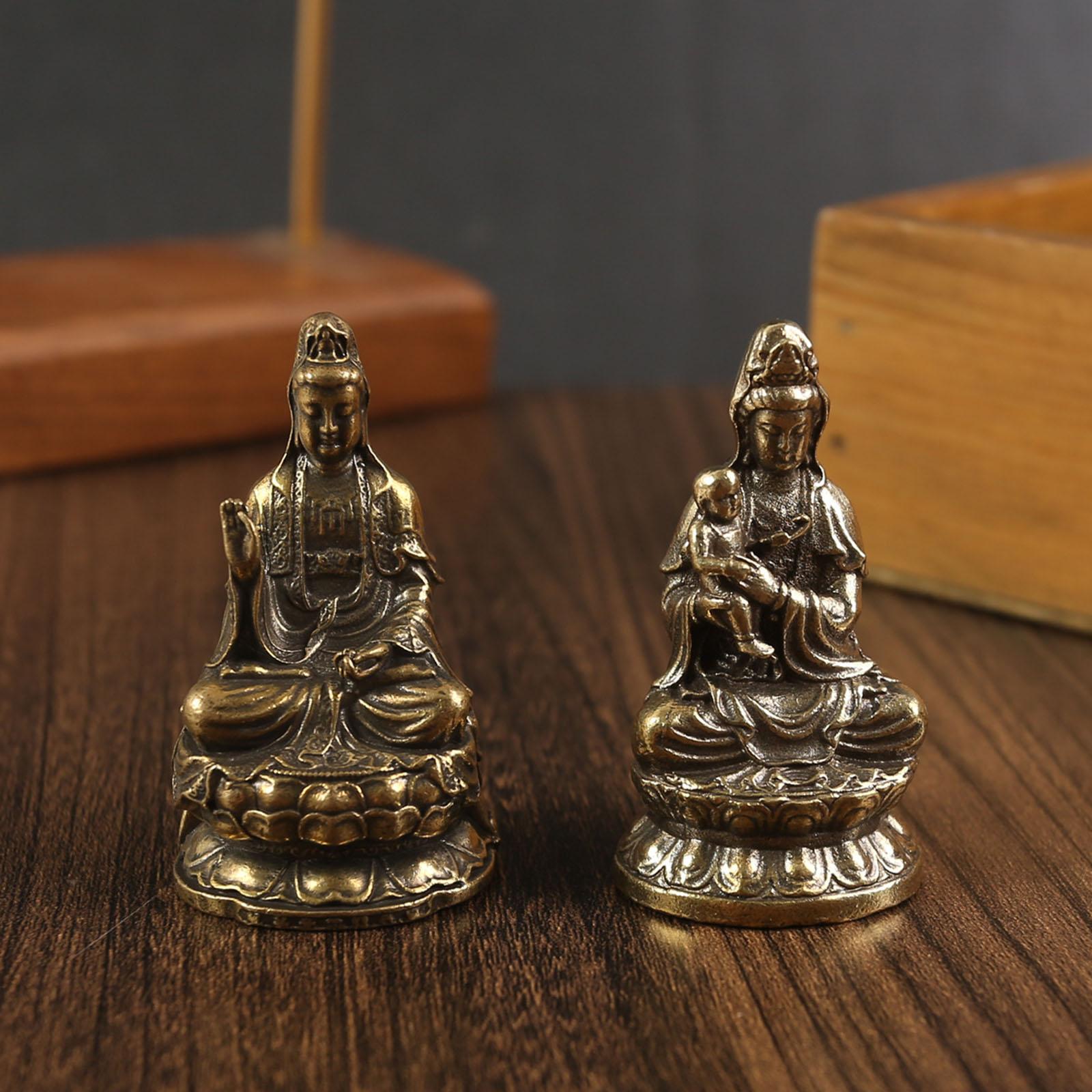Avalokitesvara Statue Holding A Kid Religious Brass Buddhism for Living Room