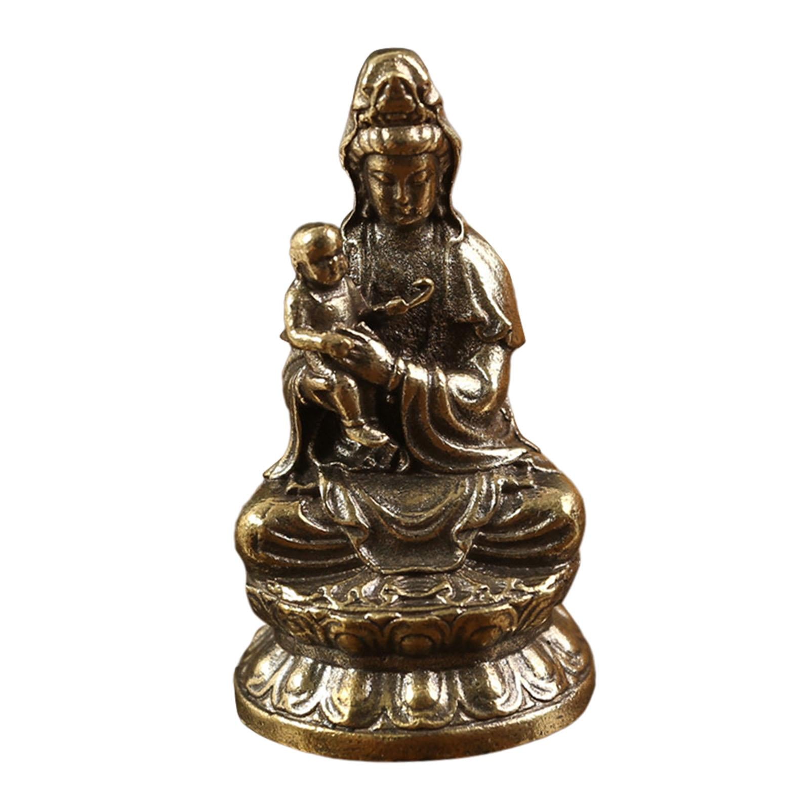 Avalokitesvara Statue Holding A Kid Religious Brass Buddhism for Living Room