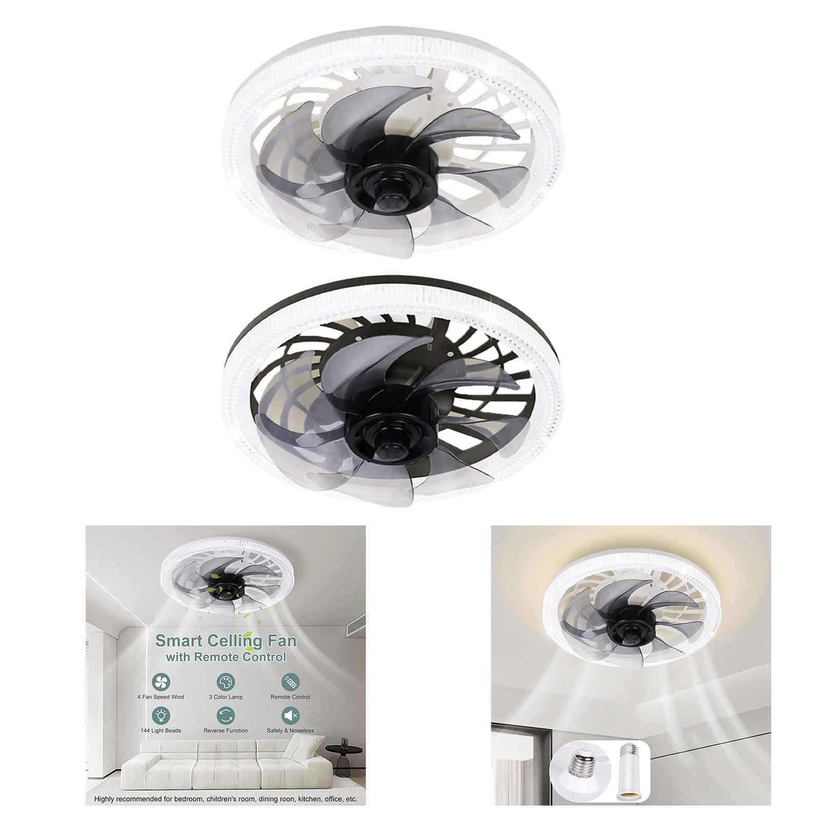 Ceiling Fan with Light Mute with Remote Fan Lamp for Office Home Dining Room White